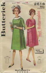 2616 1960s MATERNITY SIDE PLEAT BK BELT OR NOT DRESS PATTERN 12